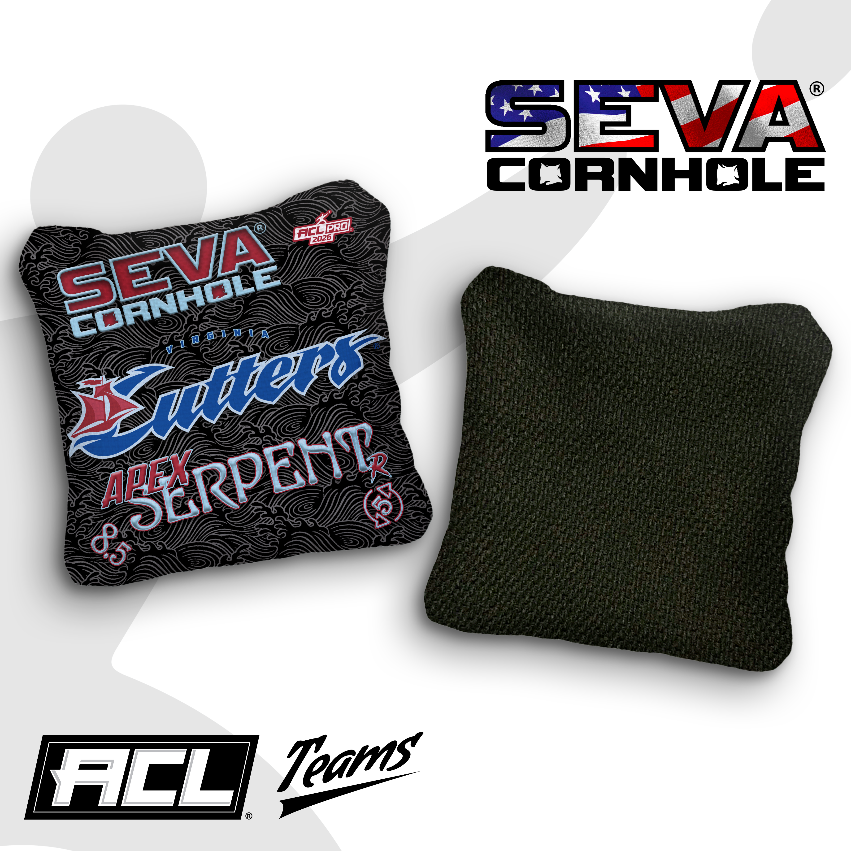 SEVA Cornhole ApexSerpent Waves - Set of 4 Official Virginia Cutters ACL Teams Cornhole bags