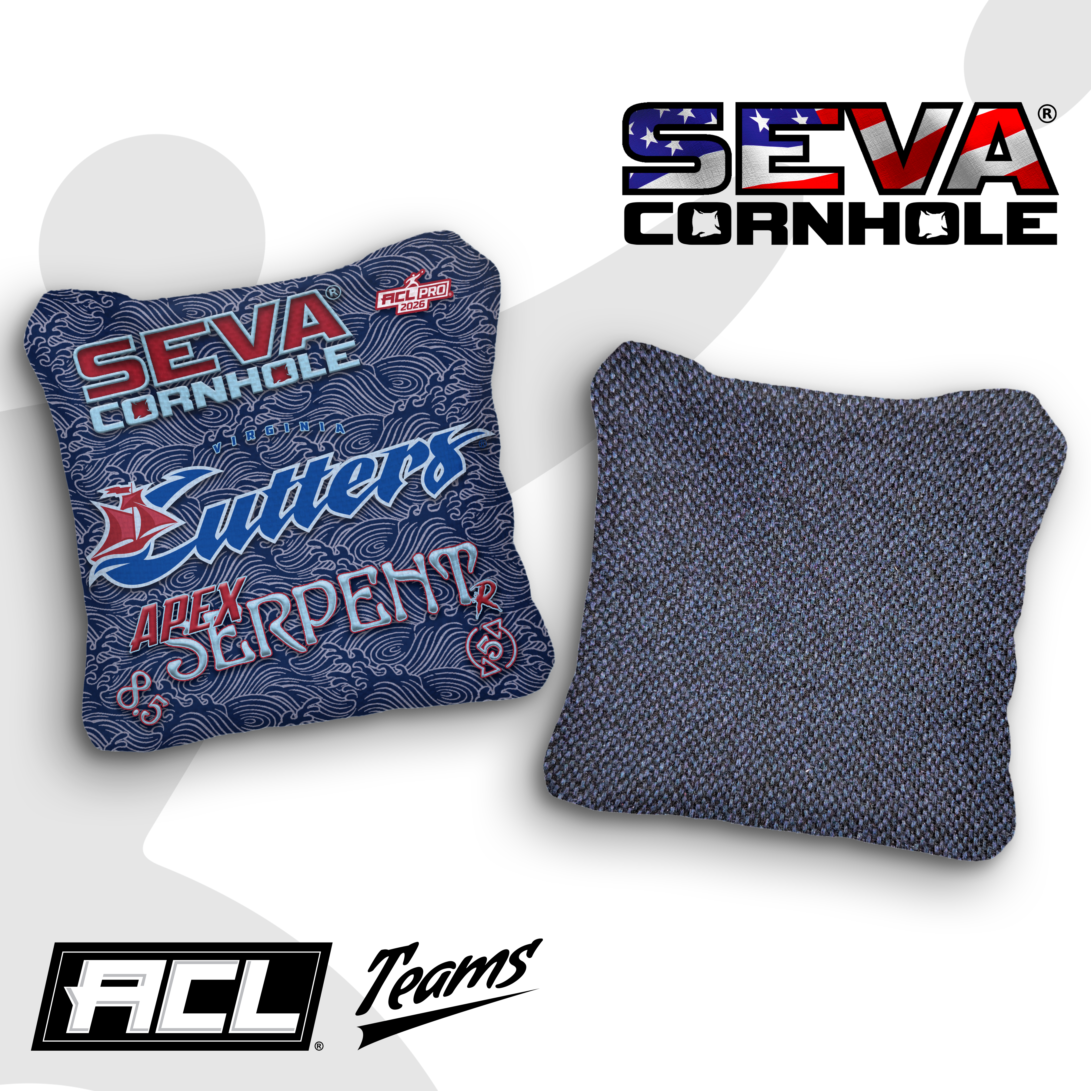 SEVA Cornhole ApexSerpent Waves - Set of 4 Official Virginia Cutters ACL Teams Cornhole bags