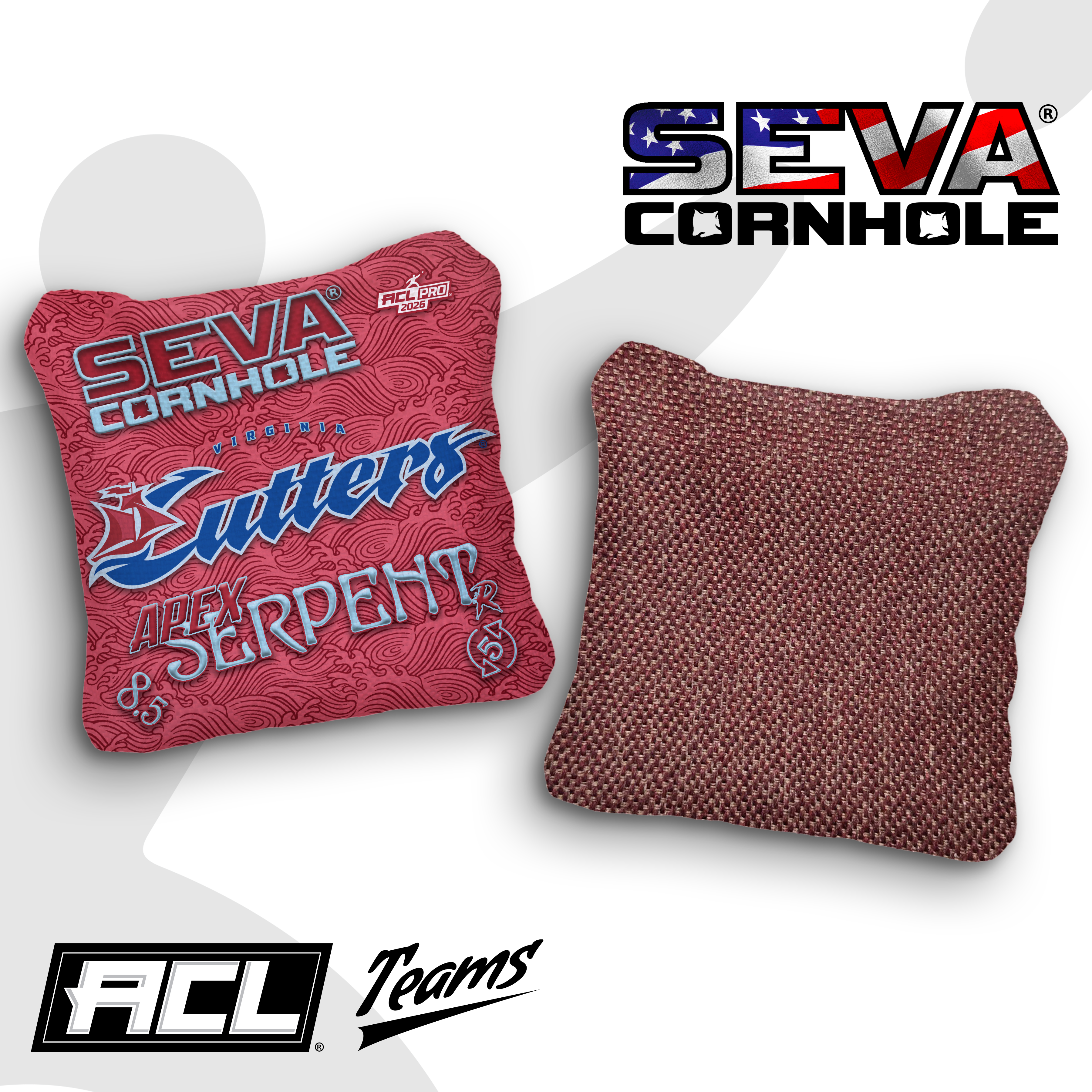 SEVA Cornhole ApexSerpent Waves - Set of 4 Official Virginia Cutters ACL Teams Cornhole bags
