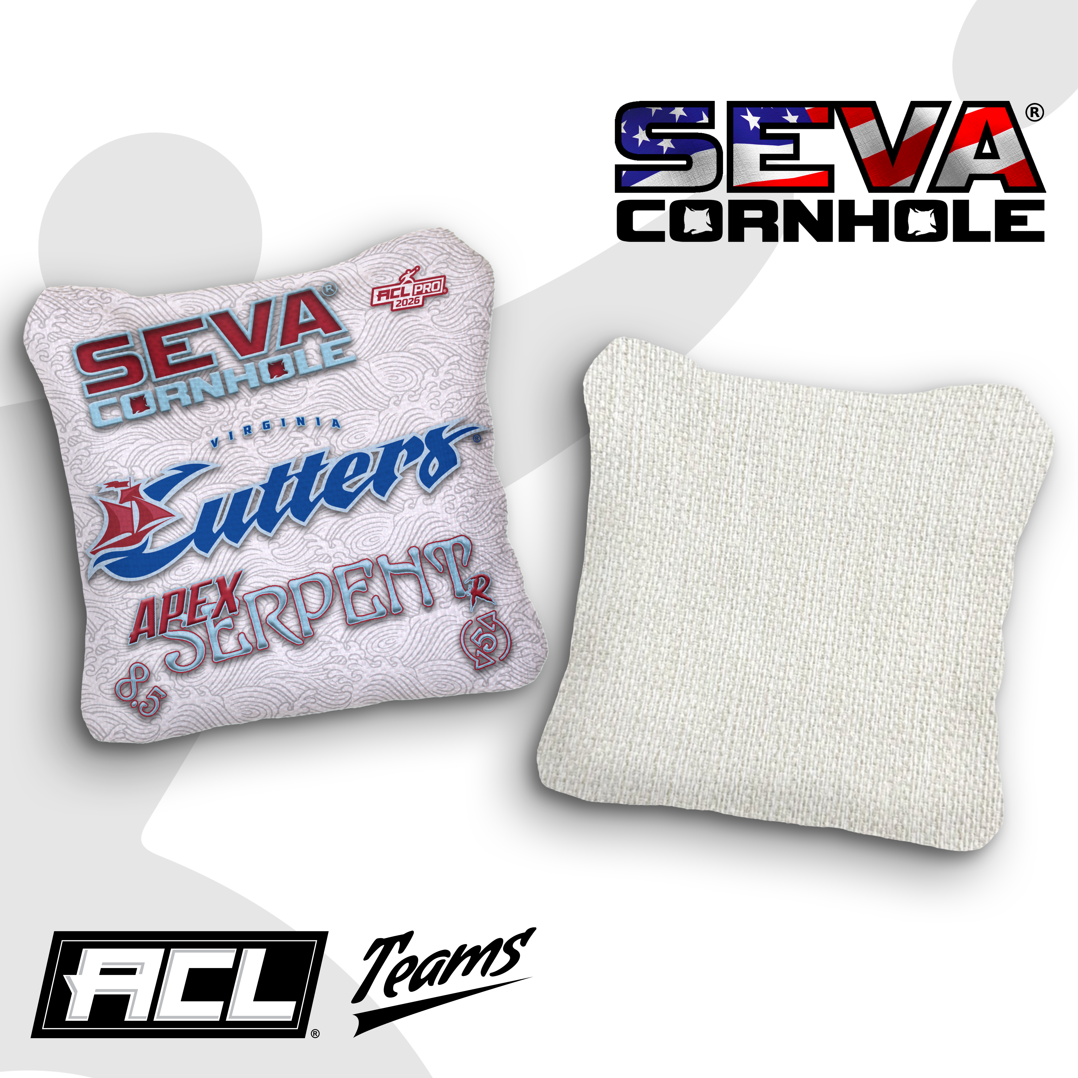 SEVA Cornhole ApexSerpent Waves - Set of 4 Official Virginia Cutters ACL Teams Cornhole bags