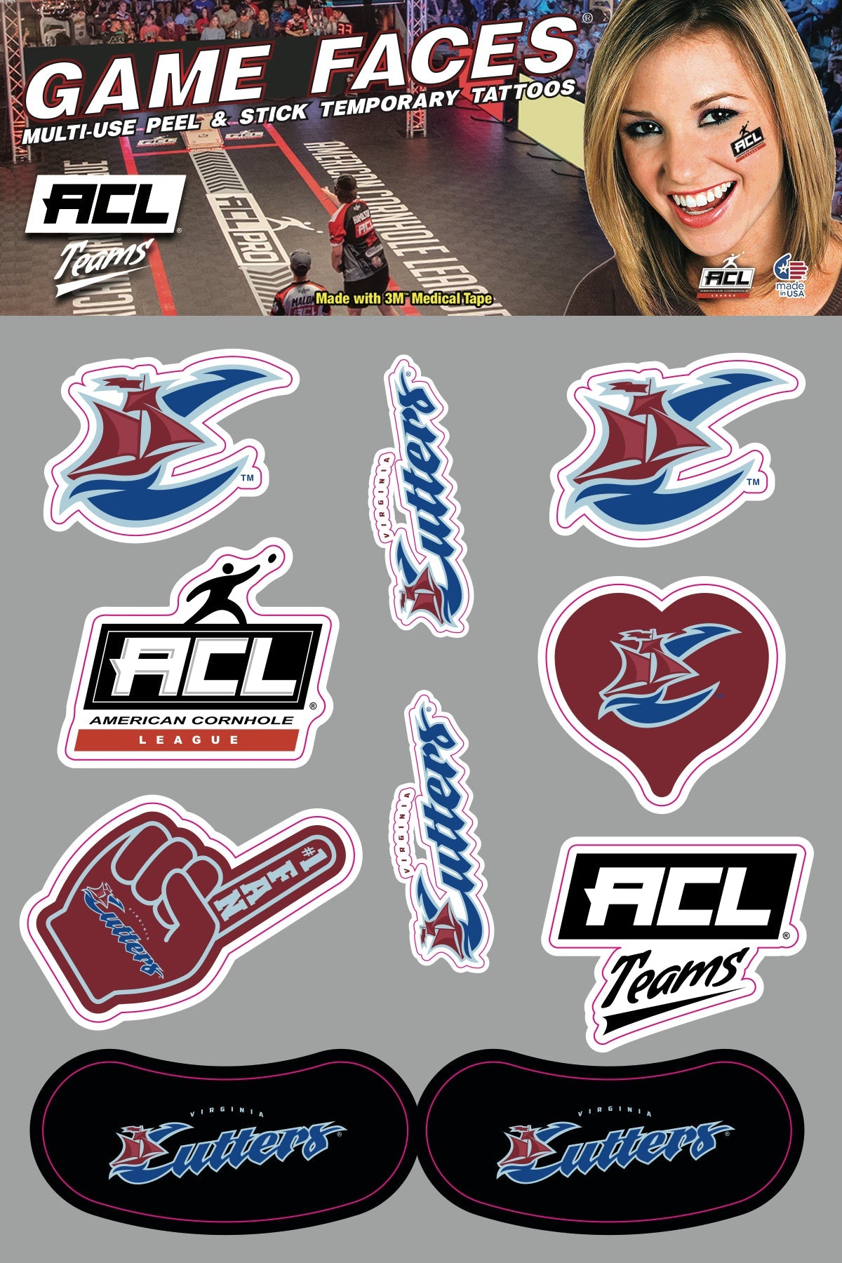 Virginia Cutters - Waterless Peel & Stick Temporary Tattoos  - 10 Pack