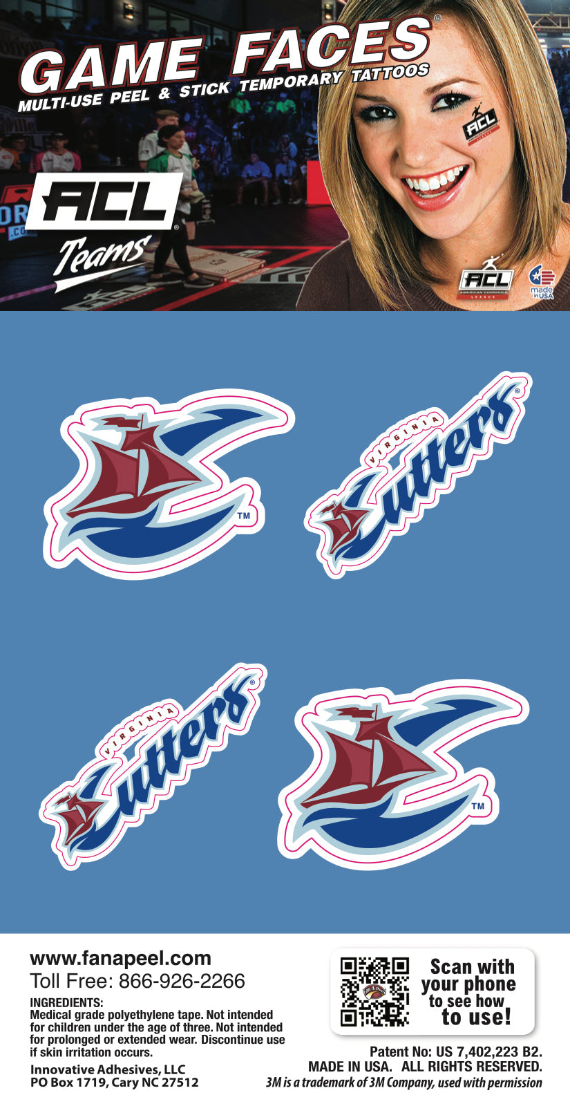 Virginia Cutters - Waterless Peel & Stick Temp Tattoos - 4 Pack